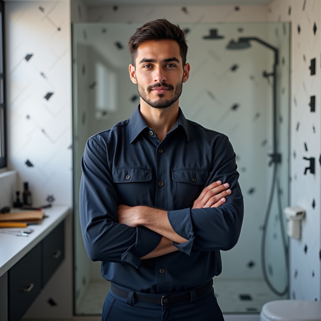 Tecnico idraulico professionista che lavora su un impianto domestico con strumenti di precisione